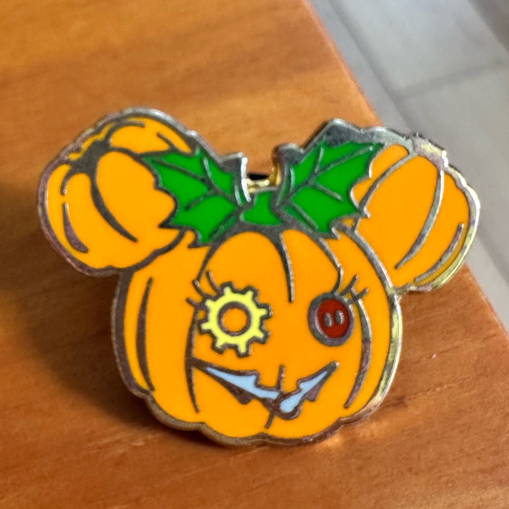 Disney Mickey Pumpkin Brooch with Green Accents